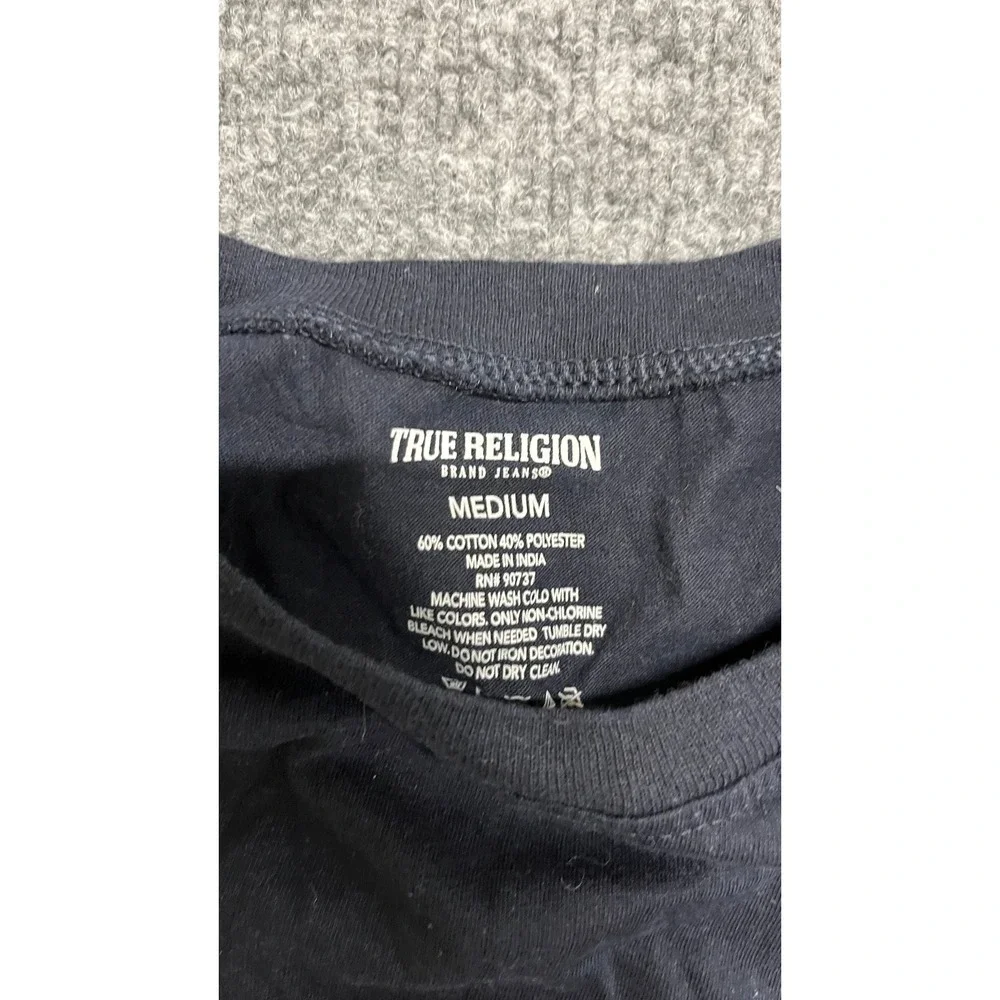 True Religion T-Shirt Mens Size Medium Black Horseshoe Logo Crew Neck Casual Tee